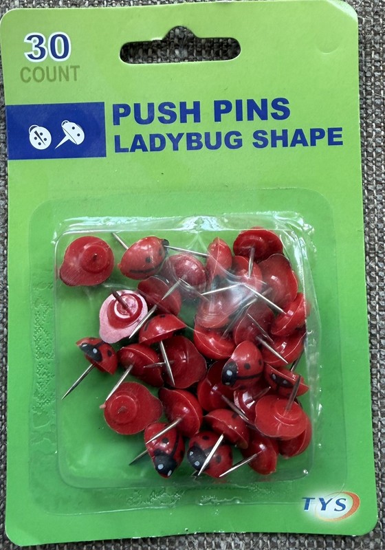 30 Red & Black Plastic Lady Bug Push Pins Tacks Thumbtacks Pack Of 30