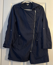 H M DIVIDED Navy Blue Hooded Jacket Lightweight Modal Blend Zip Mid Length 2