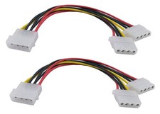 Molex 4 Pin Power Supply Y Splitter Cable - 2 Female to 1 Male 2 Pack