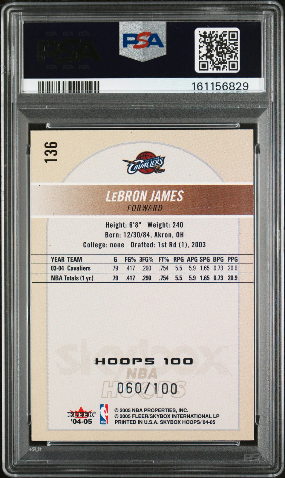 2004 Hoops #136 LeBron James Hoops 100 PSA 9 MINT view 2
