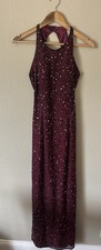 VTG 90s Romy Scala 100 Silk Beaded Formal Backless Maxi Dress burgundy maroon