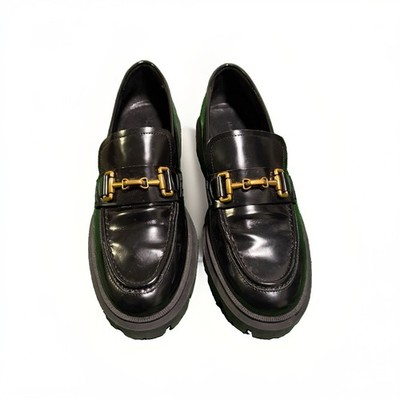 Maximo Dutti Loafers Women's Size 40 Black Leather Slip On Shoes
