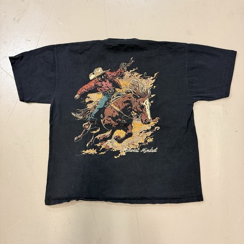 Midwest Mindset Shirt Cowboy Riding Bronco Graphic Western Country Black Tee XL