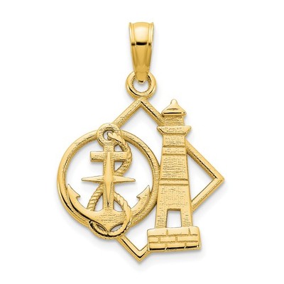 14k Gelbgold Maritim Anker Leuchtturm Kreuz Anhänger Christlich Maritim Char