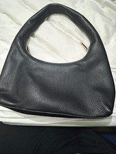 WHISTLES Black Pebbled Leather Crescent Shoulder Bag Zip w/ Dust Bag