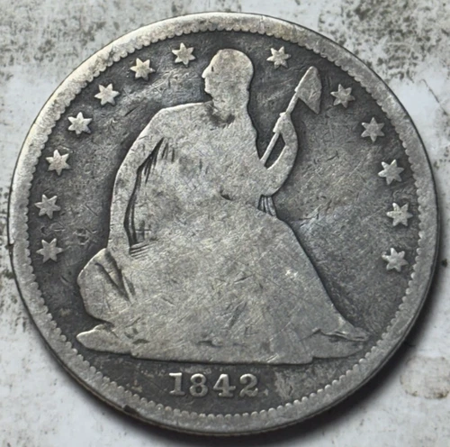 1842 50c Seated Liberty Half Dollar. Attractive Circulated Details, Obverse Wipe