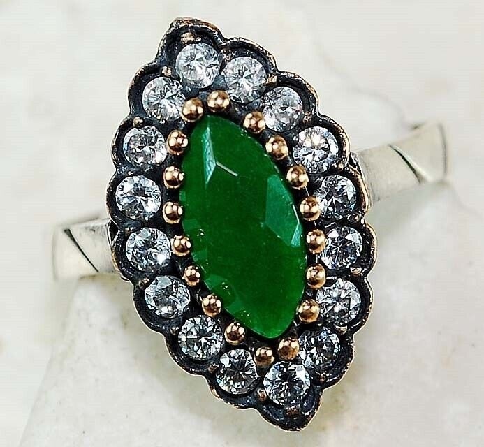 Ottoman 1CT Heat Treated Green Tourmaline 925 Sterling Silver Ring Sz 7.5 Z1-5