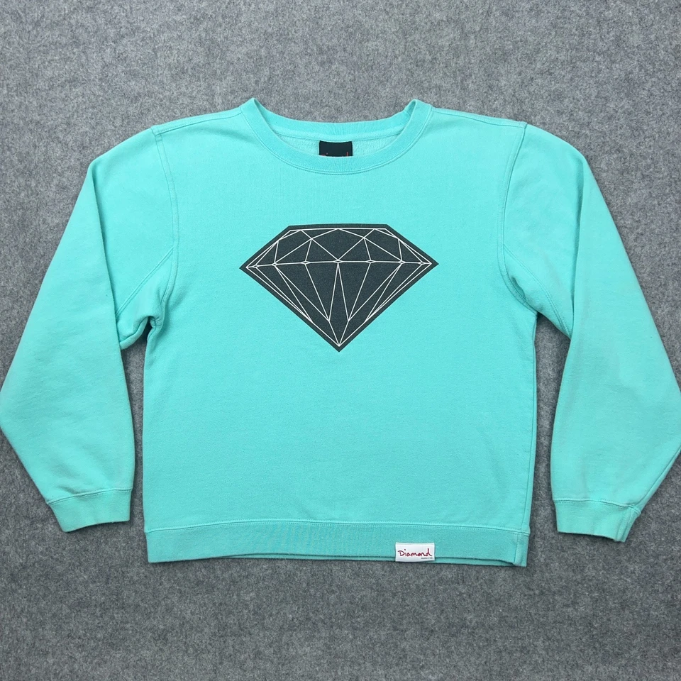 Diamond Supply Sweatshirt Womens Medium Teal Blue Crewneck Pullover Y2K Skate - Image 2 of 4