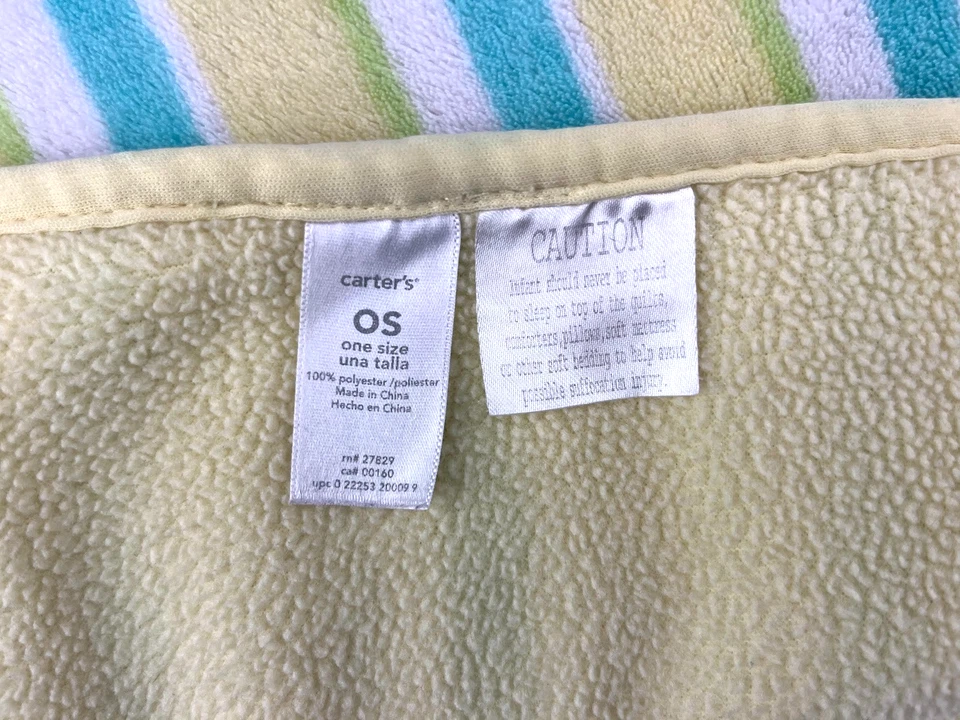 Carter's Yellow Blue Green White Stripe Baby Blanket HTF Soft Fleece Unisex - Image 2 of 3