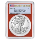 2021-W Proof $1 Type 2 American Silver Eagle PCGS PR70DCAM FDOI Flag Label Red