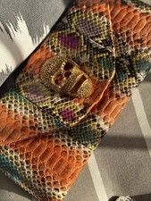 Genuine Python Leather Crystal Multicolour Gold Clutch Bag