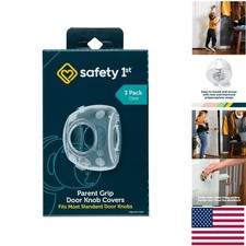 Childproof Your Home with Parent Grip Door Knob Covers - 3 Pack, Crystal Clear