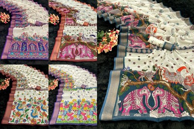 HEAVY BOLLYWOD SARE PLAIN LINEN WEDDING DIWALI DHAMKA PAKISTANI BD435