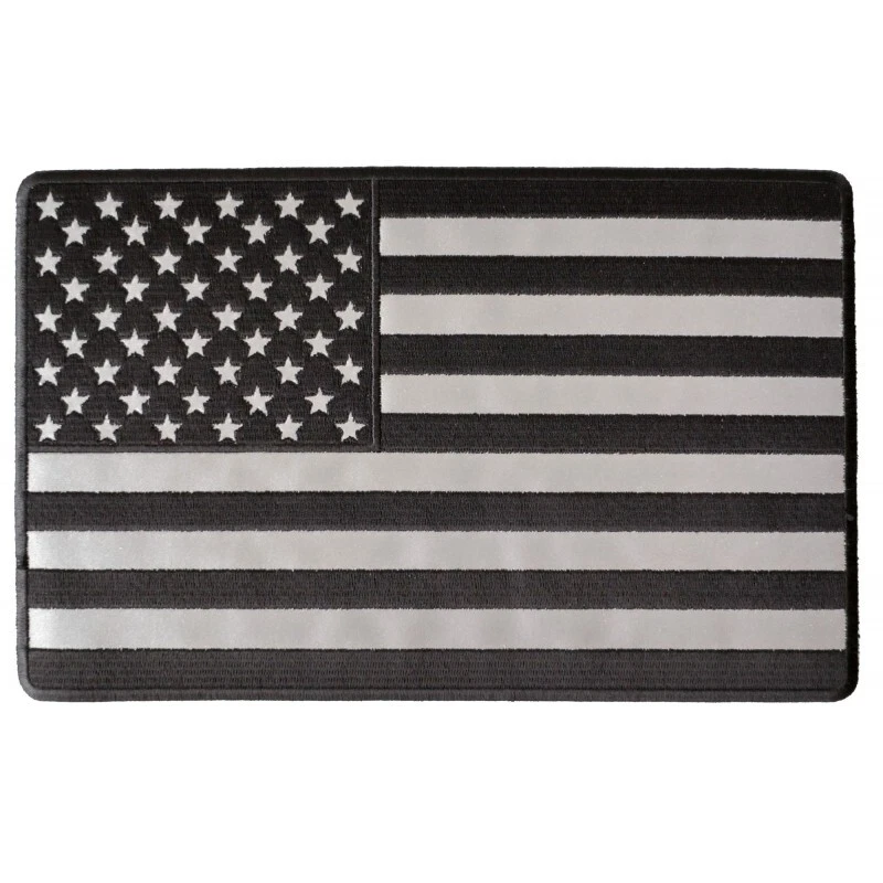 Байкерская нашивка с американским флагом черная светоотражающая большая вышитая нашивка 10 дюймов x 6,1/2 дюйма - Изображение 2 из 3