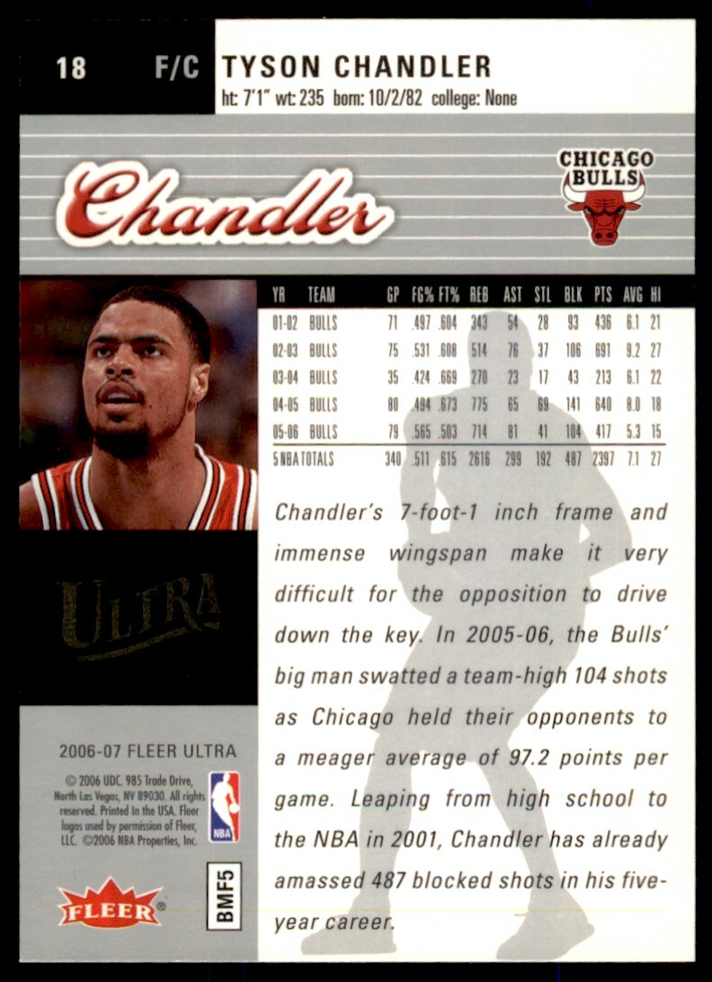 2006-07 Ultra Tyson Chandler Chicago Bulls #18 | eBay 2006-07 Ultra Tyson Chandler Chicago Bulls #18 | eBay