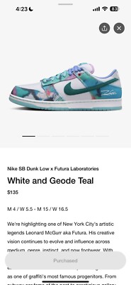 Nike SB Dunk Low x Futura Laboratories White and Geode Teal Size 8