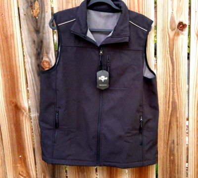 PUZEER Men's Vest Outerwear , Full Zip Fleece Lined Light Softshell Black Large