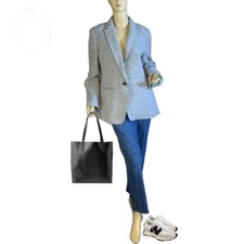 ANN TAYLOR GRAY "HUTTON" RIBBED KNIT WOOL BLEND BLAZER SIZE 14