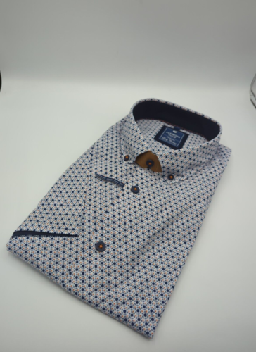 REDMOND short sleeve shirt size XL 43/44 button down collar blue pattern regular fit - Picture 4 of 5
