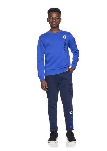 NEW Large 10-12 Reebok Sweatshirt Fleece Crewneck Pullover Boy’s Size L Blue - Picture 5 of 8