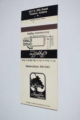 Figg Tree Restaurant Phoenix Arizona Map 30 Rear Strike Matchbook Cover