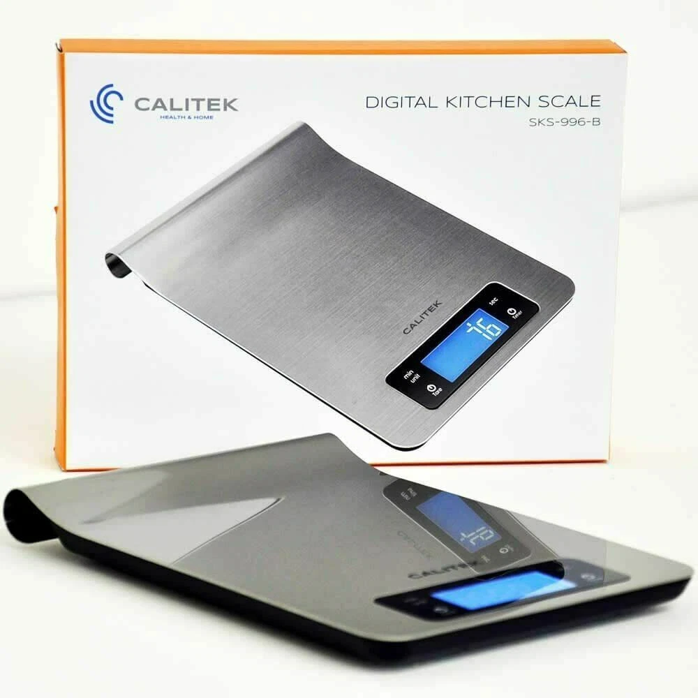 Calitek Slimline Stainless Steel Digital LCD Kitchen Weighing Scale Timer Touch