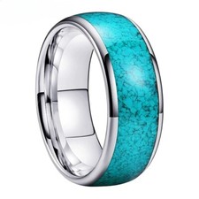 4/6/8MM Tungsten Carbide Ring for Men  Women Engagement Crushed Turquoise Inlay