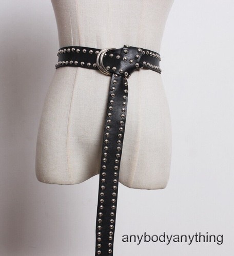 Women Faux Leather Belt Rivets Studded D Ring Slim PU Waistband Gothic Punk Belt - 第 20/23 張圖片