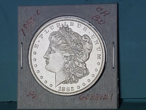 1882-O $ MORGAN SILVER DOLLAR BLAST WHITE MIRROR FIELDS CH BU PL #6033121-64Y