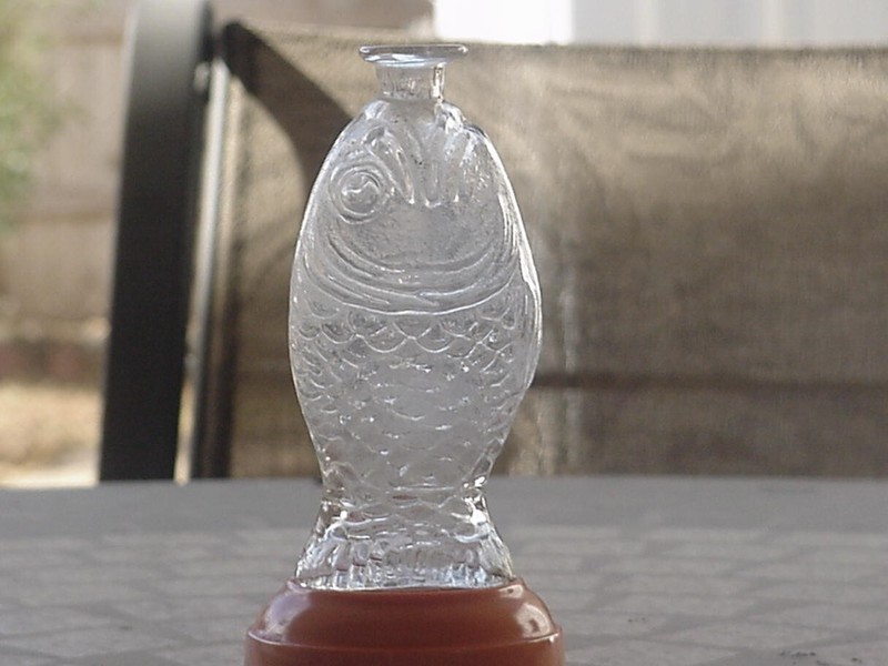 VERY SCARCE BIMAL CLEAR FIGURAL 5" TALL FISH SHAPED BOTTLE