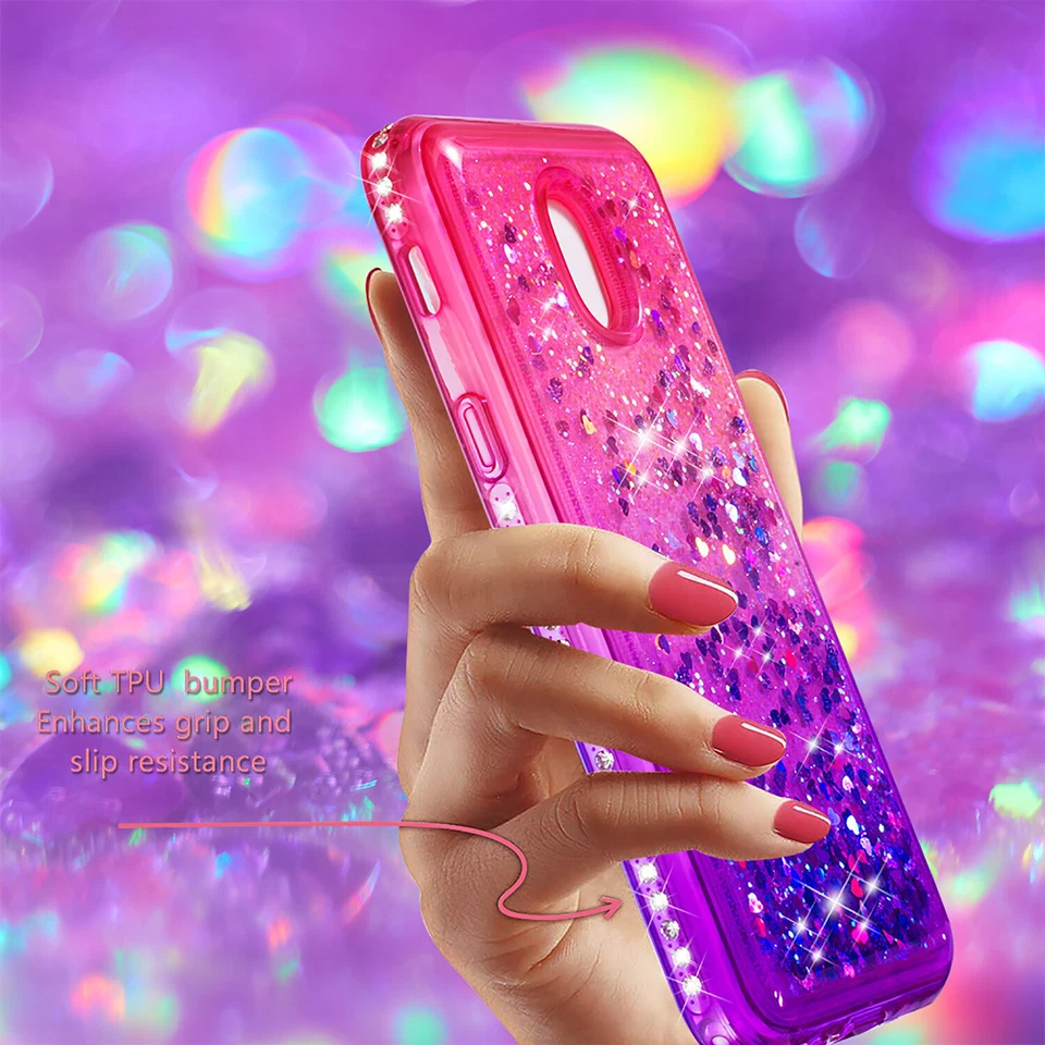 Funda de teléfono para Samsung Galaxy J3/J4 Plus/J7 brillo líquido diamante arena movediza Foto 4 de 4