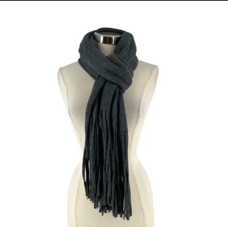 Lucky Brand Solid Brushed Dark Gray Scarf w/Fringe NWT MSRP $69