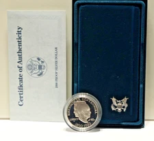 1990-P U.S. Eisenhower Centennial Proof Silver Dollar COA Original.