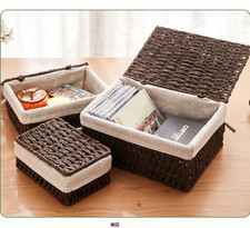 Image of Grey Wicker Storage Baskets with Liner Shelf Basket Gift Hamper Nursery Room Box