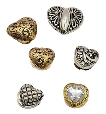 Six Heart Button Covers Mixed Tones Brass Silver Embellished Dress Shirt Jewelry