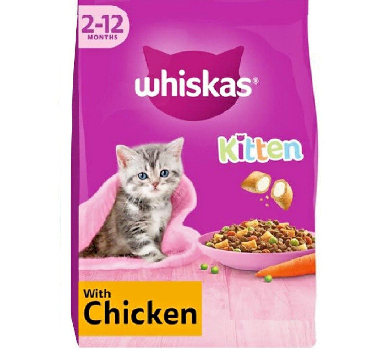 WHISKAS KITTEN 300g 1kg 2.5kg 5kg 7kg Chicken Tasty Milk bp Junior Dry