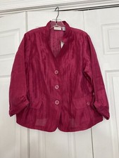 NWT Chico s Size 2 Mikhalia Beautiful Jacket Linen Blend Belmont Pink 3/4 Sleeve