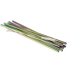 Trinkhalme aus Edelstahl im Rainbow-Look Ø 6 mm x 215 mm 10 Stk. mit Bürste