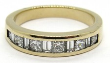 14K YELLOW GOLD PRINCESS  BAGUETTE CUT DIAMOND WEDDING BAND RING SIZE 7 .585