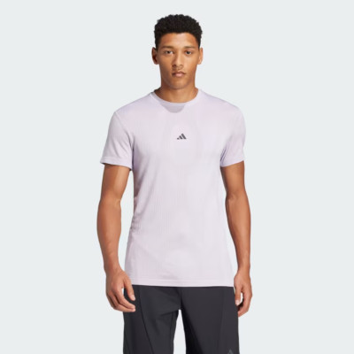 Adidas AERORDY Designed for Training Yoga Seamless Tee Large Silver Dawn IX9132