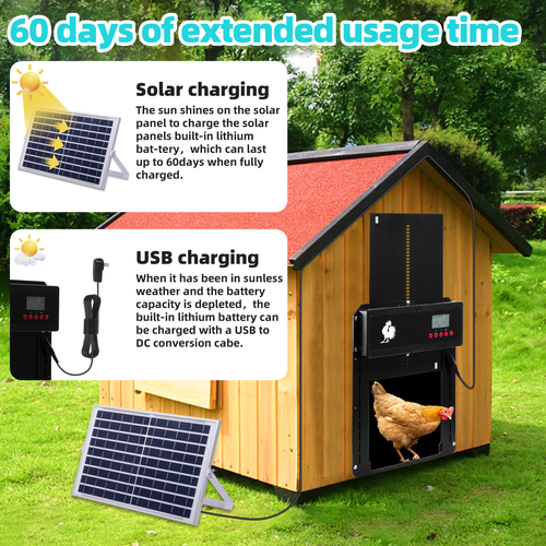 Solar Automatic Chicken Coop Door Opener Cage Closer Timer Light Sensor