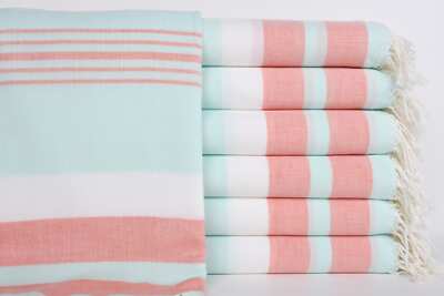 Cotton Towels, Mint and Orange Striped Towel, 40x75 Inches Turkish Towel