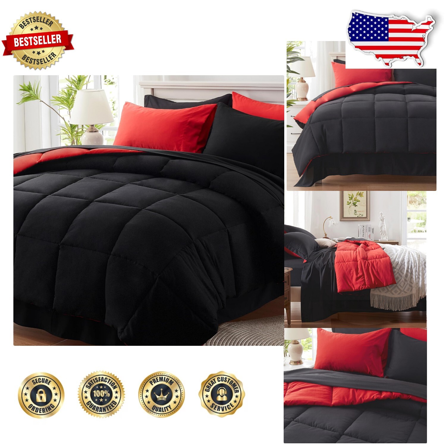 Comfortable Twin Size Bed in a Bag - 5 Piece Black Microfiber Set for Easy Care