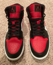 Nike Air Jordan 1 Mid 'Bred Toe' Shoes Black Red White Mens 11 554724-079