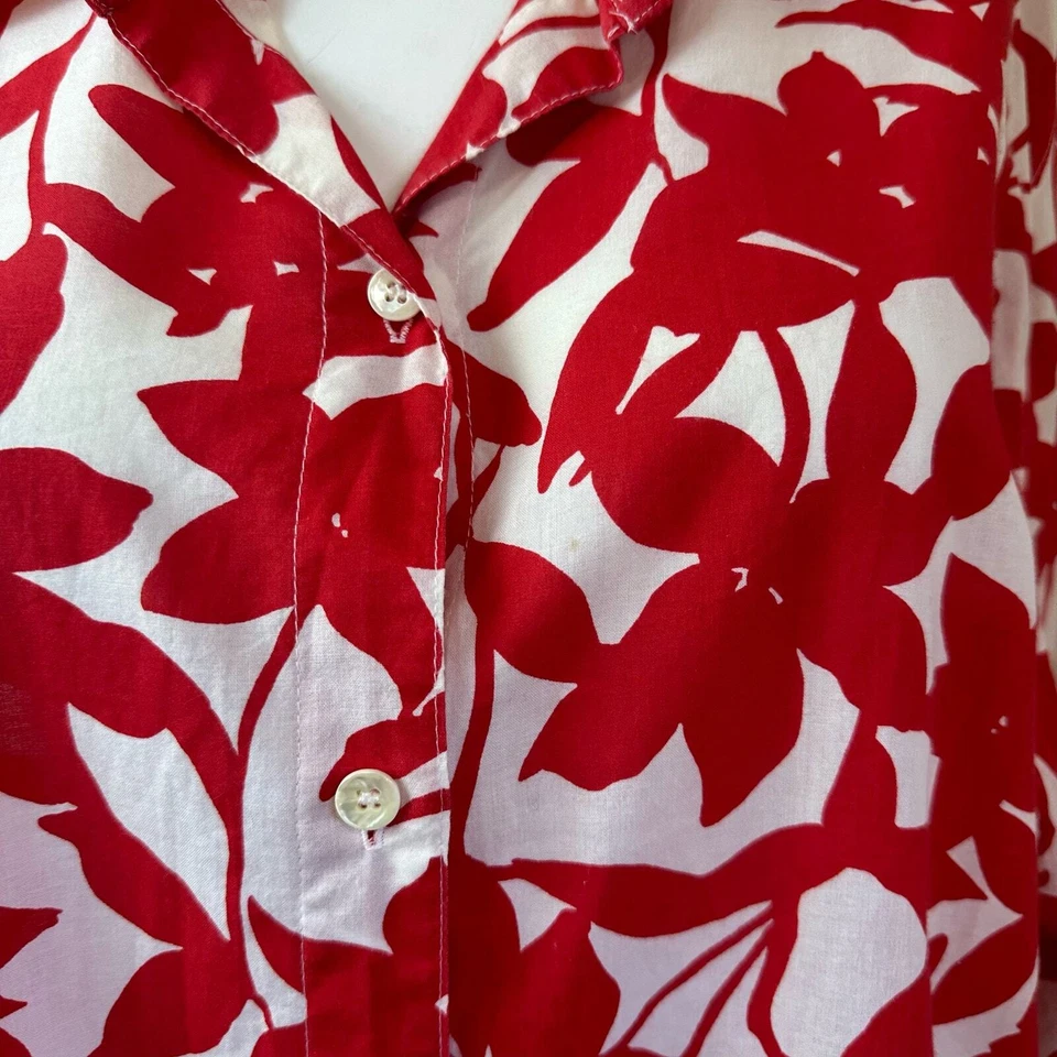 La Blanca Red & White Floral Button Down Swim Cover Up One Size - Image 4 of 4