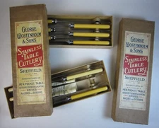 c1900 Lot George Wostenholm Stainless Table Cutlery Knife Original Box Victorian