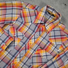 VTG 70s Lee Western Shirt L Dagger Collar Plaid Pearl Snap Cowboy Core