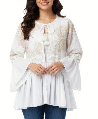 Max Mara Women's L Jacket Duster Embroidered Cotton Fairycore Whimsigoth Luxury