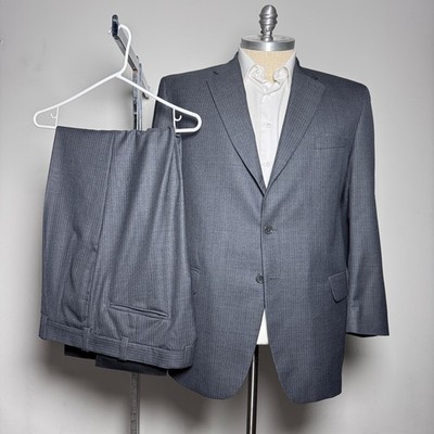 Tom James Suit Mens 42R 36x29 Grey Pinstripe 2 Button Single Vent Wool