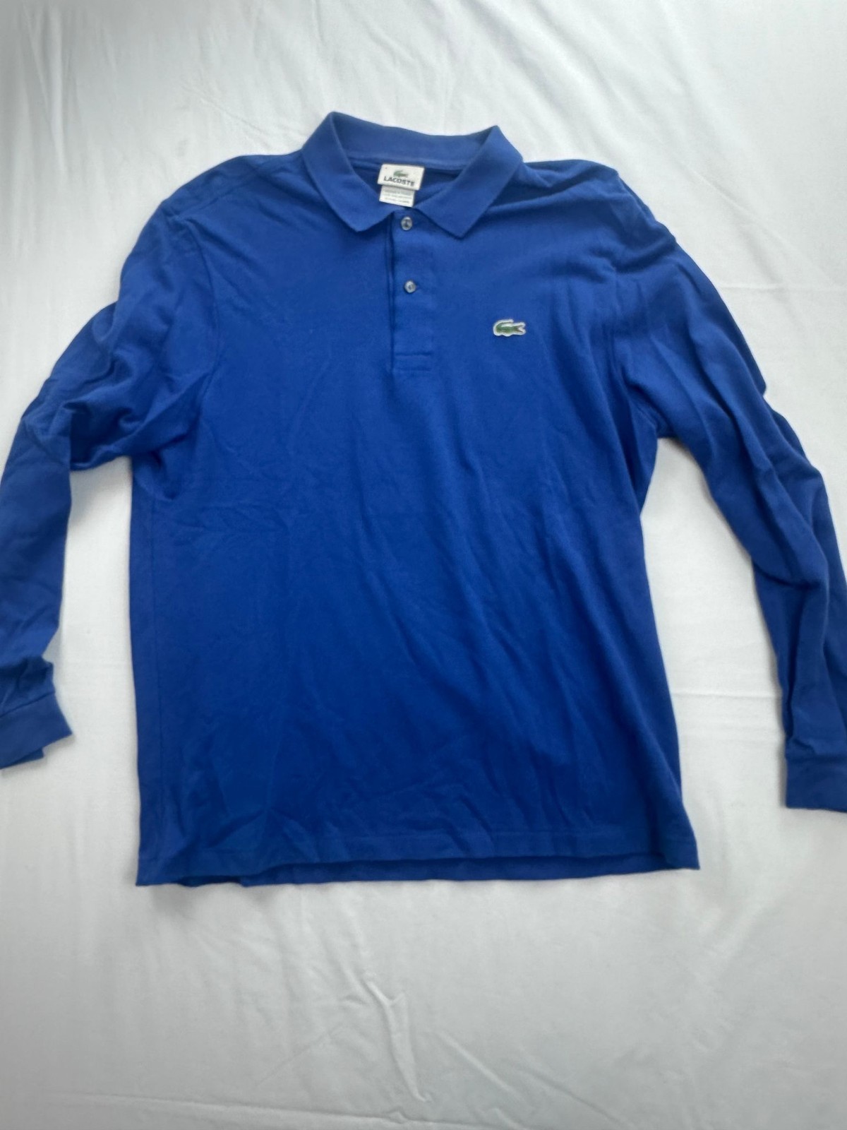 Lacoste Polo Shirt Mens L Long Sleeve Pique Cotton Blue Croc Logo Embroidered